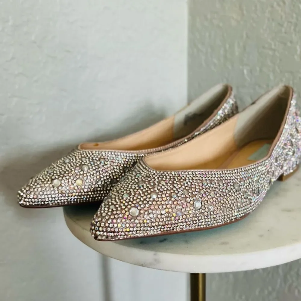 BETSEY JOHNSON Rhinestone Crystal Pavé Pointed Toe Flat, SPARKLE, Size 8.5, NWOT